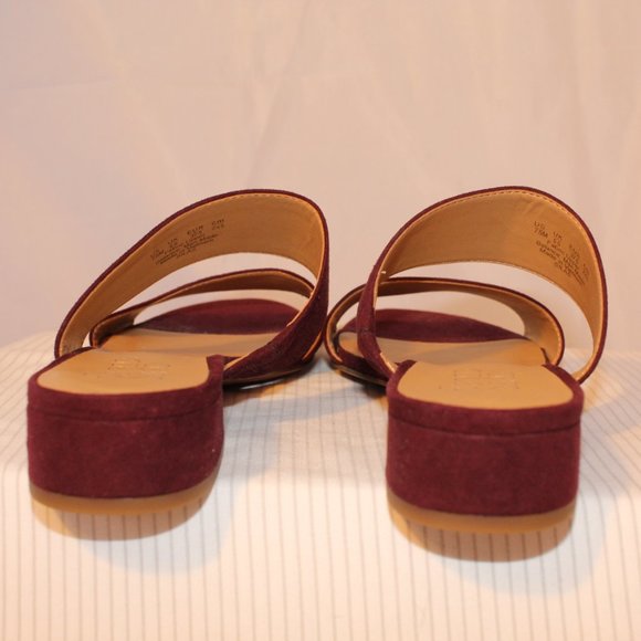 Franco Sarto Size 7.5M Silas Maroon/Burgundy Faux Suede Slide Low Heeled Sandals - Picture 5 of 12